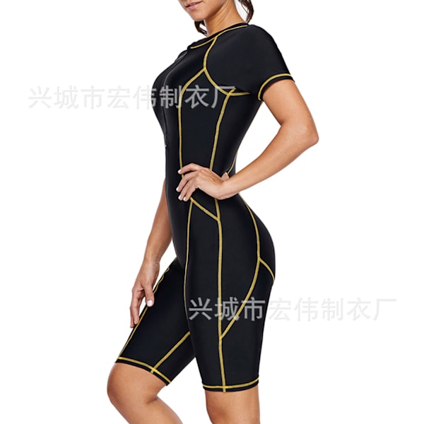 Baddräkt i ett stycke, lång, tre-nåls femtrådig dykdräkt, slimmad modell Black and yellow XL
