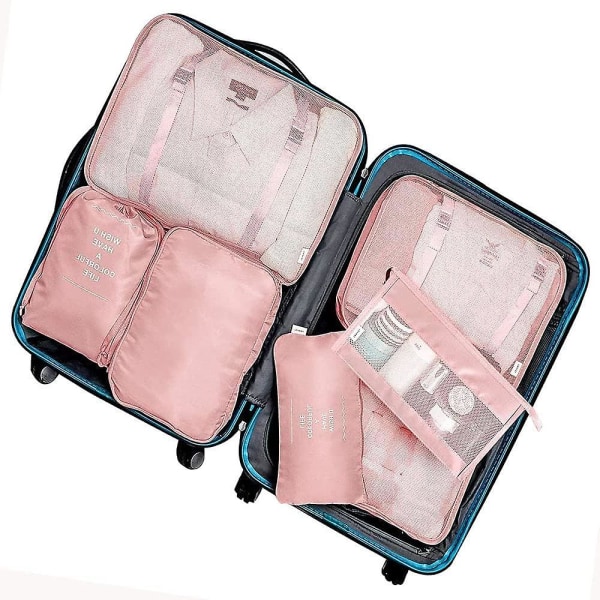 Reisepakkekuber, multifunksjon 8 stk/sett Reisebagasjeopplegg Vanntett reiseveske Pink