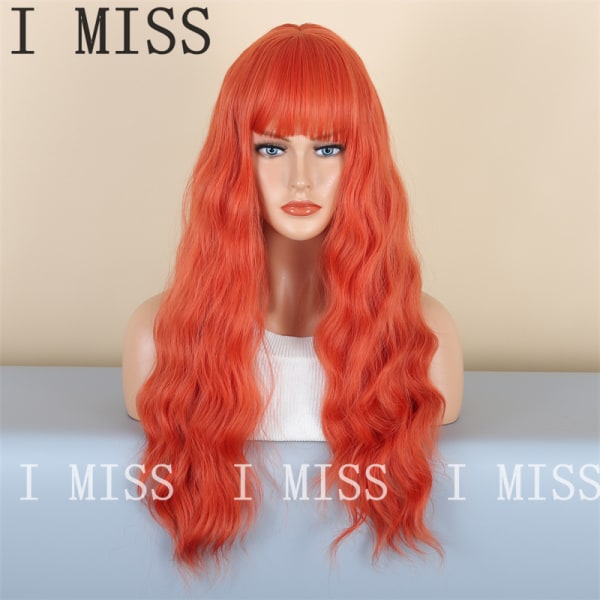 Womens Fluffy Curly Orange Natural Synthetic Wig