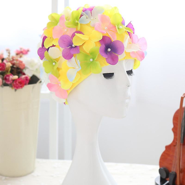 Dame 3D Blomster Badehette Svømmehette Damer Svømmebasseng Blomster Hater