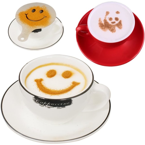 2 rustfrie stål pulverrystere, mesh shaker pulverdåser til kaffe kakao kanelpulver med låg, med 16 stykker trykmønter stencils