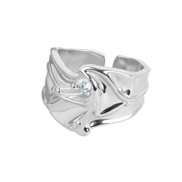 Silverring, justerbar öppen ring med oregelbunden geometri