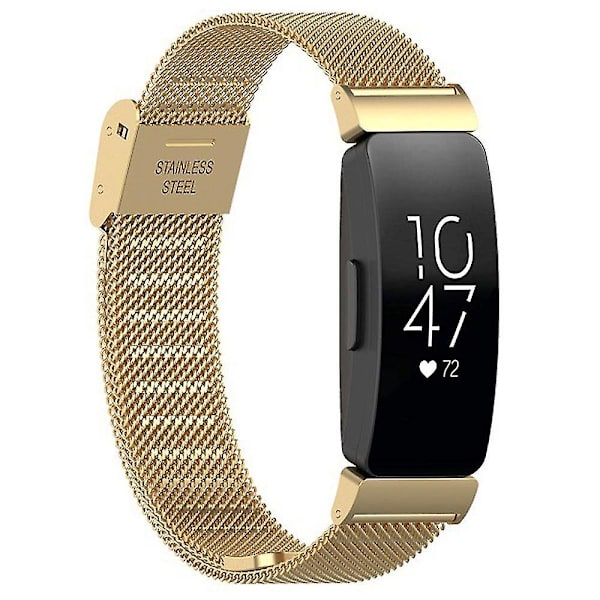 Fitbit Inspire 3 Rem Sort Urremme i Rustfrit Stål med Fint Masket Design og Spænde - Guld
