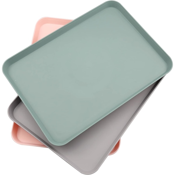 3-pack Plastserveringsbrickor, Plastbrickor, Små Rektangulära Brickor för Kök, Matrum, Café, (Rosa, Grå, Grågrön)