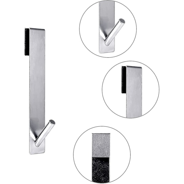 2 st 18 cm Duschdörrkrokar, Rostfritt Stål Borrfri Handdukshängare Krokar På Ramlös Duschdörr För Badrum - Silver