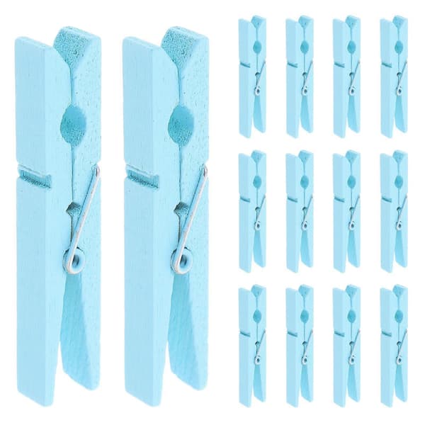 30 stk. Slitesterke 7,4 cm Klesklyper i Tre (Lyseblå)