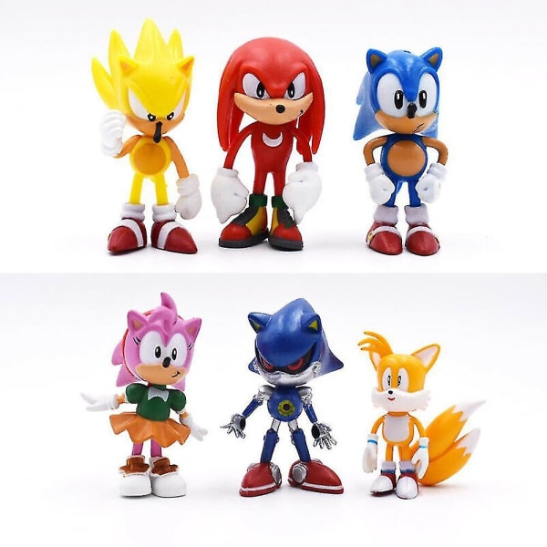 6 stycken Sonic The Hedgehog rörlig dockamodell Barnleksaksdocka present