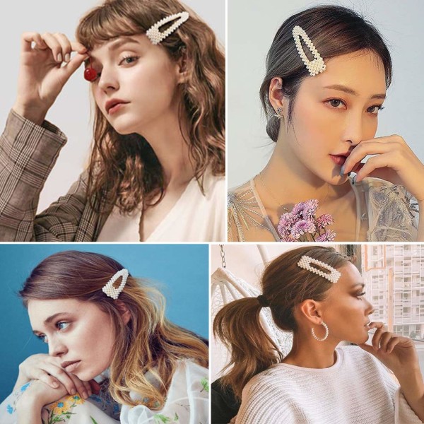 12 stk Perle Hårklipp Store Hårklipp Nål Barrette Bånd Hår for Kvinner Jenter Elegant Håndlaget