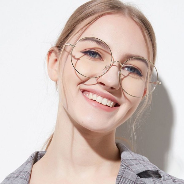 Metallsolglasögon för kvinnor > Överdimensionerade glasögonglasögon tillbehör Klar rund ram för kvinnor Klar lins