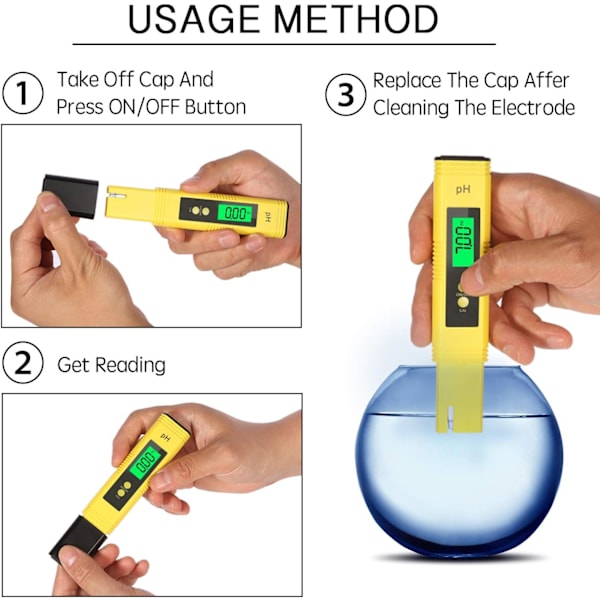 Elektronisk PH-Måler, Digital LCD Vandkvalitetsmåler, Automatisk Kalibreringsfunktion og 0,00-14,00 Bærbar Digital PH-Meter Håndholdt Digital PH-Meter