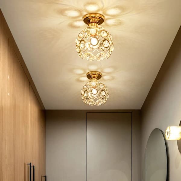 Moderne hvit krystall taklampe, mini semi-innfelt E27 krystall lysekrone