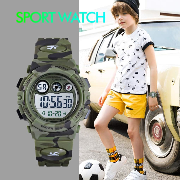 Barneklokker Digitale sportsklokker for gutter, jenter, utendørs vanntette klokker med alarm Stoppeklokke Militær armbåndsur for barn i alderen 5-10 år