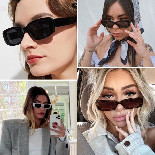 Rektangulære solbriller for kvinner menn trendy retro motebriller 90-talls vintage moteriktig UV 400 beskyttelse firkantet innfatning