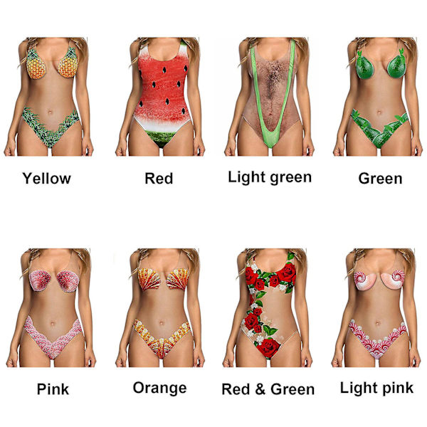 Dametøj 3D Sjov Badetøj Strandtøj - Håret Bryst, Ananas, Enhjørning Print Red  Green XL