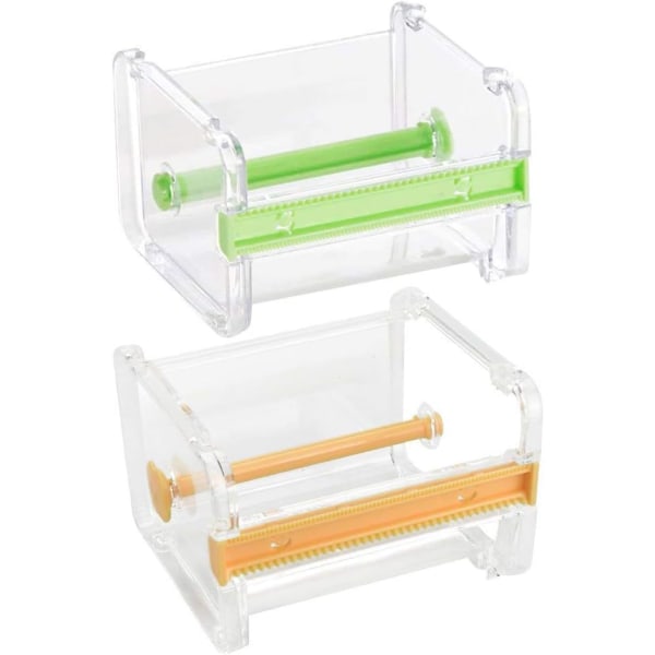 Pakke med 2 selvklebende tape dispensere Tape dispenser 2 farge tape cutter tape cutter for kontorer, skoler og hjem (grønn, oransje)