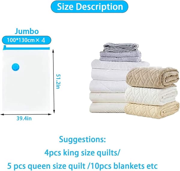 Vakuumförvaringsväskor 4-pack 130x100cm Jumbo Lufttäta Kompressionsväskor Dubbel-Dragkedja