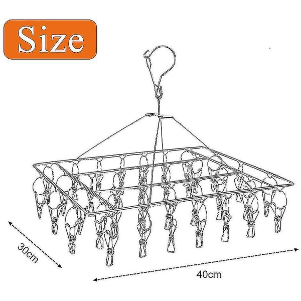 Sokketørker i rustfritt stål for klesstativ med 36 klesklyper