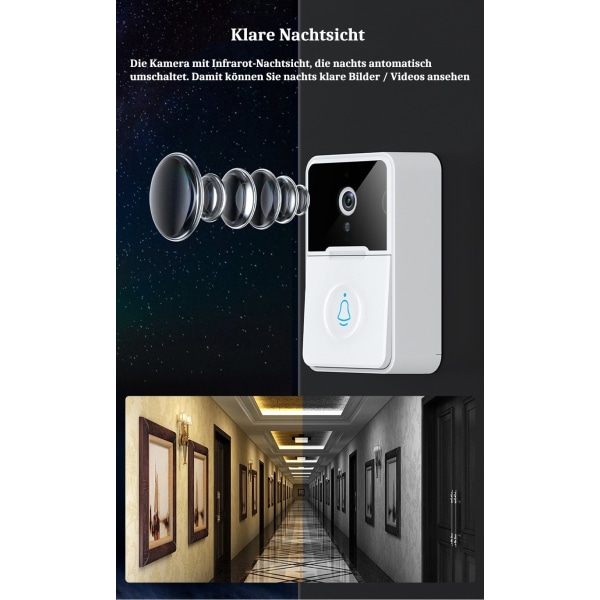 Smart trådløs dørklokke med kamera, WiFi videodørklokke med klokke