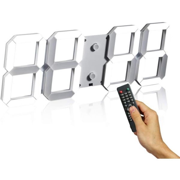 Enkel Kreativ Kontorsväckarklocka Multifunktionell 3D Stereo Digital LED Väggklocka Fjärrkontroll Ljuskänslig Klocka (Färg: Vit)