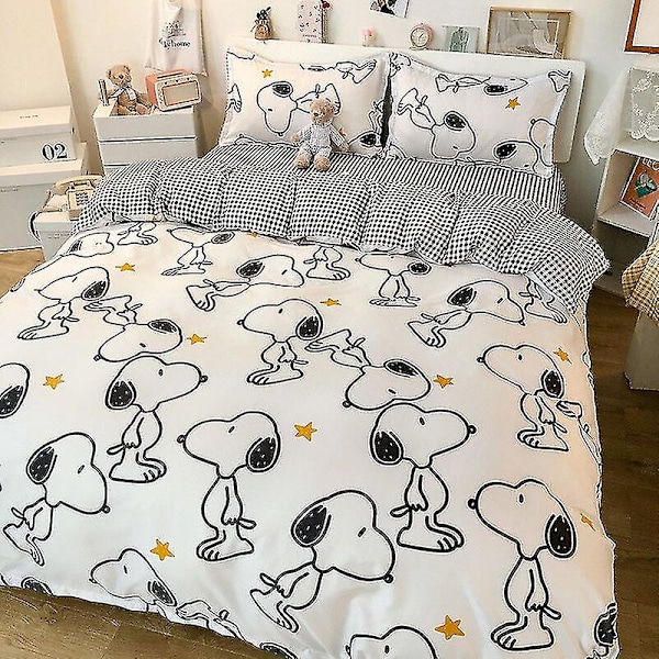 3/4-delat set Kawaii Snoopy tecknad bomullstäcke sängkläder örngott Anime bekväm mjuk hushåll sängkläder artikel gåvor 4piece set200x230cm shinubihui