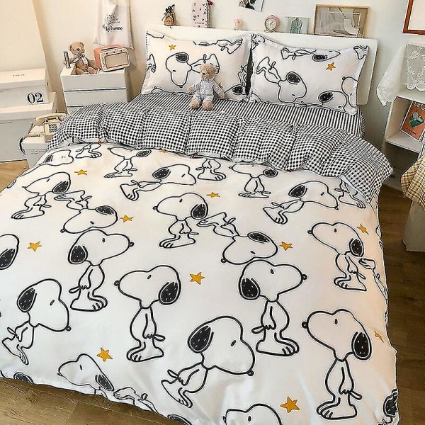 3/4-delt sæt Kawaii Snoopy Cartoon bomuldsdynebetræk ark pudebetræk Anime behageligt blødt husholdnings sengetøj artikel gaver 3piece set 150x200cm mengtu