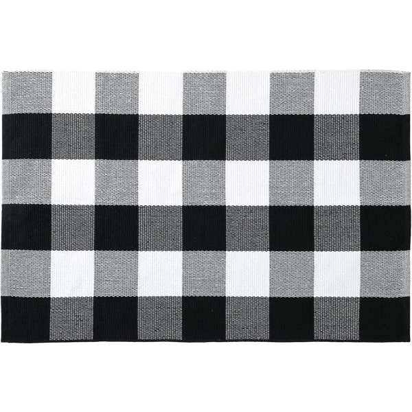 Buffalo Plaid Dørmatte Utendørs Teppe med Klassisk Svart og Hvit Rutete Vaskbar Inngangsdørmatte 23 x 35 Tommer