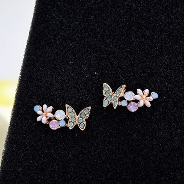 925 Sterling Silver Ear Pin Clear AB Österrikisk Crystal Butterfly Climber Ear Cuffs Ear Vine Wrap Gyllene örhängen för kvinnor tjejer