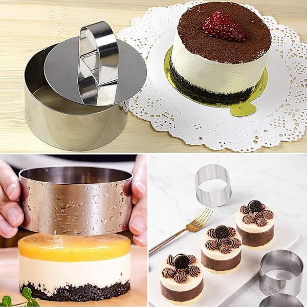 4 st Runda Bakringar i Rostfritt Stål, Matringar för Bakning med 4 Matpressar - 8x4cm