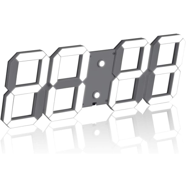 Enkel Creative Office Creative Alarm Clock Multi-funksjon 3d Stereo Digital LED Veggklokke Fjernkontroll Lysfølsom klokke (Farge: Hvit)