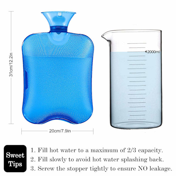 Varmvattenflaska, 2L Läcksäker Termoplastisk Varmvattenpåse med Mjuk Stickad Omslag, Perfekt Present till Mamma Pappa (Blå)