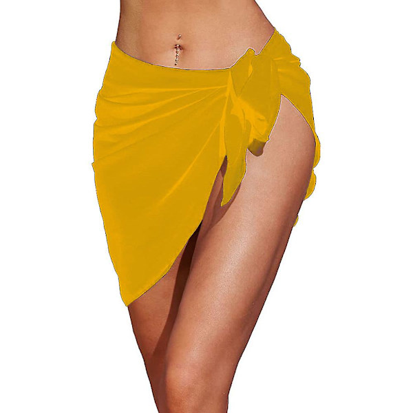 Naisten pitkä ja lyhyt sarong uimapukukangas kesäranta bikinit kääre läpikuultava lyhyt hame huivi uima-asukangas Yellow-Short One Size
