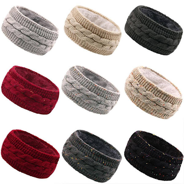 Fleece-vuorattu talviturban, neulottu leveä lämmittävä pääpanta, joustava päänauha Claret color dots