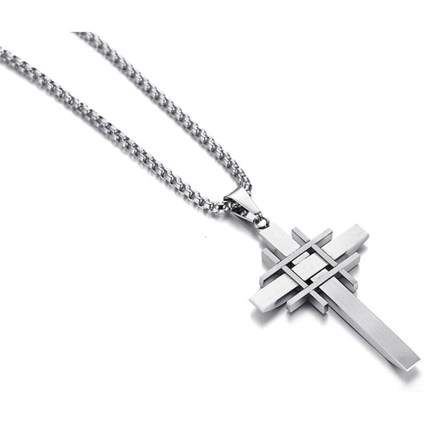 Mænds rustfrit stål Jerusalem Crusaders Cross Christ vedhæng sølv, gratis kæde