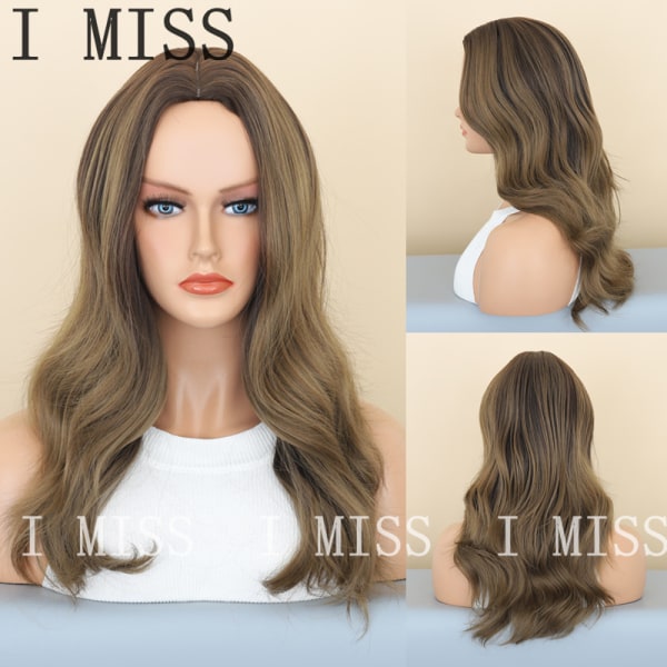 Kvinnors peruk brun gradient medellängd halsduk lockigt hår