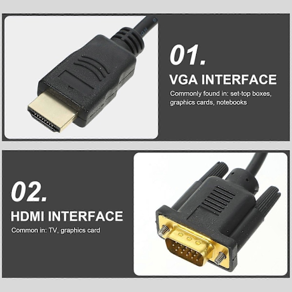 1kpl Käytännöllinen HDMI-VGA-kaapeli Käytännöllinen HDMI-VGA-sovitinkaapeli kotiin