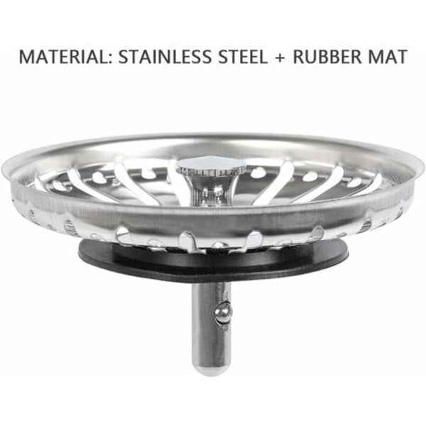 2 stk. Håndvask Si/Håndvaskprop Håndvask Stop Hul Køkken/Badeværelse Si Diameter 84mm med Kugle Ende, Rustfrit Stål