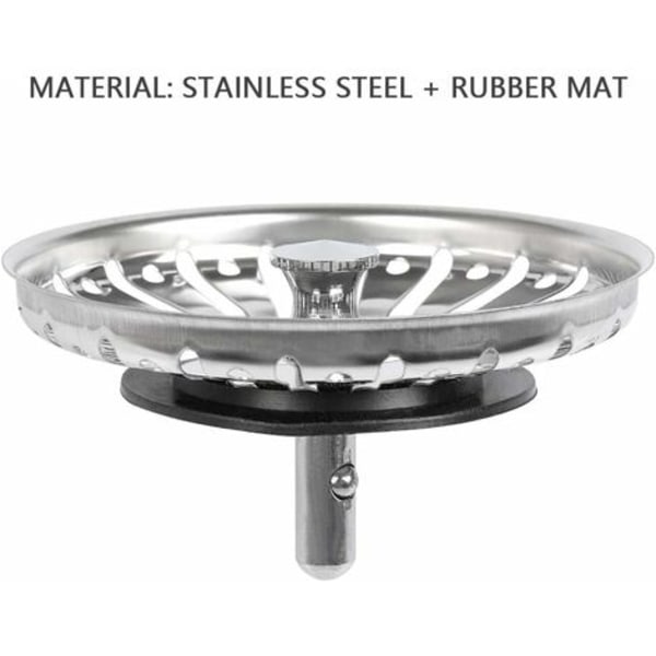 2 stk Vask Sil/Sink Plugg Vask Stopper Hull Kjøkken/Bad Sil Diameter 84mm med kuleende, rustfritt stål