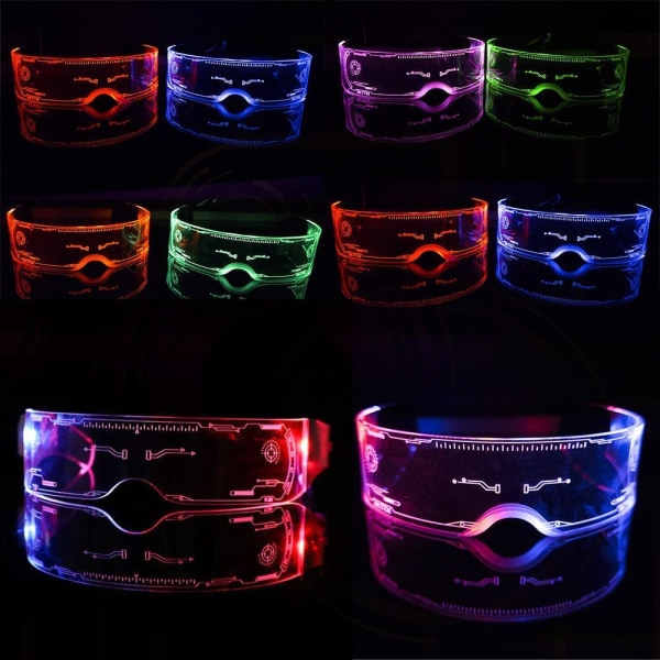 Lysende briller, LED-briller, futuristiske elektroniske briller, lysende festbriller, farveskift, koncert, bar, natteliv, fest, sammenkomster