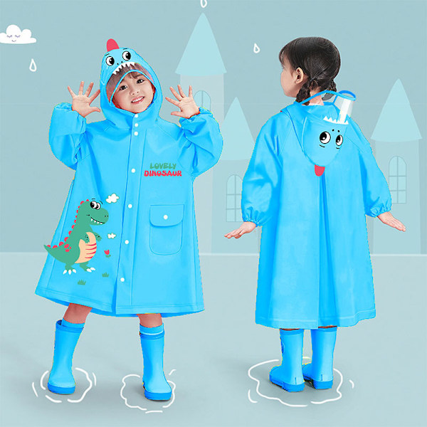 Lasten sadetakki pojille ja tytöille alakouluikäisille uusi tyyli lapsille 3-10 vuotta vanhoille lapsille kouluun koululaukkujen kanssa sadetakki Blue-Little Dinosaur S Height 80-95 cm