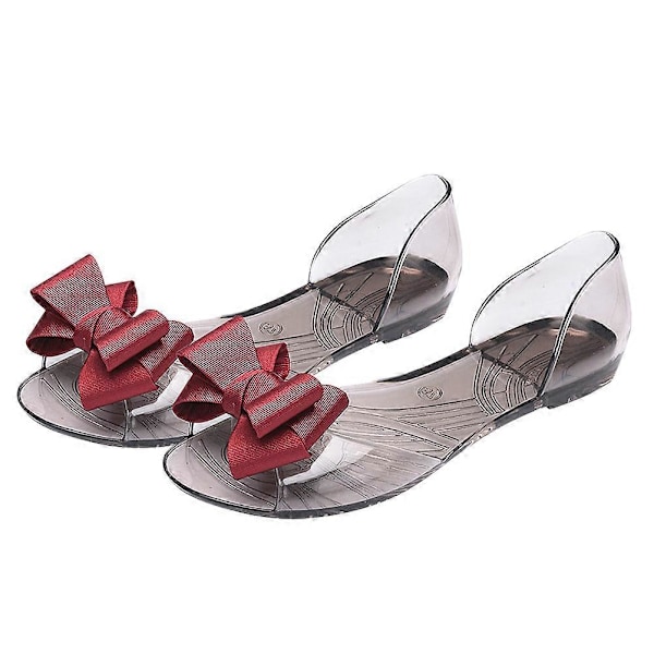Flade Jelly Sko Mode Fiskemund Sandal Sløjfe Sandaler Kreative Sommer Strandsko til Kvinder (Rød 39 Yards 7.5US,5UK38.5EU,9.6285Inch)