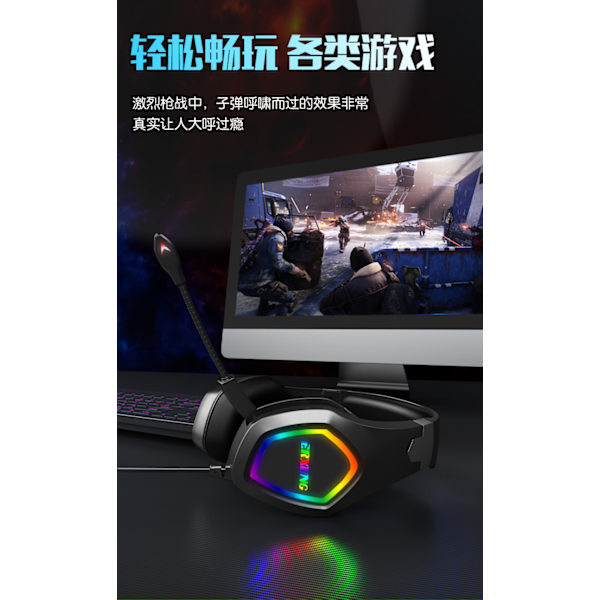 Gaming-headset med 7.1-bas-surroundljud och brusreducerande mikrofon