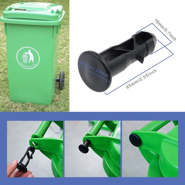 3 paria saranapultteja saranatappeja roskakorin CAN , jotka sopivat 240/120/100/60L ulkokäyttöön tarkoitettuihin roska-astioihin, 65 mm x 18 mm, musta muovi