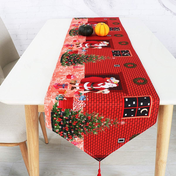 Polyester Christmas Table Runner with Fringe, Christmas Tablecloth Runners Christmas Party Decorations 180x40cm