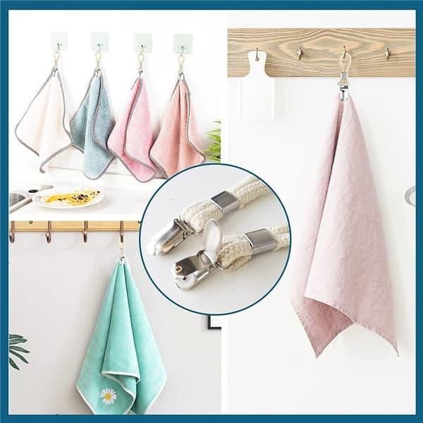 (NY) 4-pack handduksklämmor och handdukshängare BEIGE