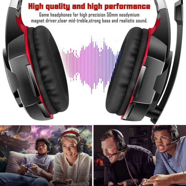 Gaming-headset med mikrofon Bass Stereo Surround – Röd