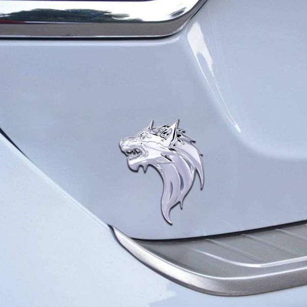 Bilsticker Auto Emblem Dekal 1 Par 3D Metall Ulv Badge Dekal Sticker Metall Bil Lastebil Motorsykkel Emblem Dekal Dekorasjon (Sølv)