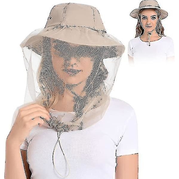 Myggenetshat - Bug Cap Upf 50+ Solbeskyttelse med skjult net til biavl Vandring Mænd & Kvinder A Khaki