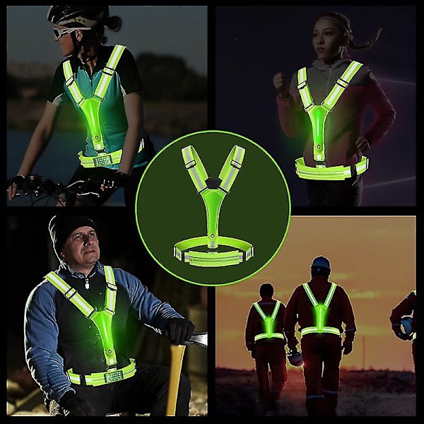 LED Justerbar Reflekterande Väst med Väska för Nattlöpning och Cykling