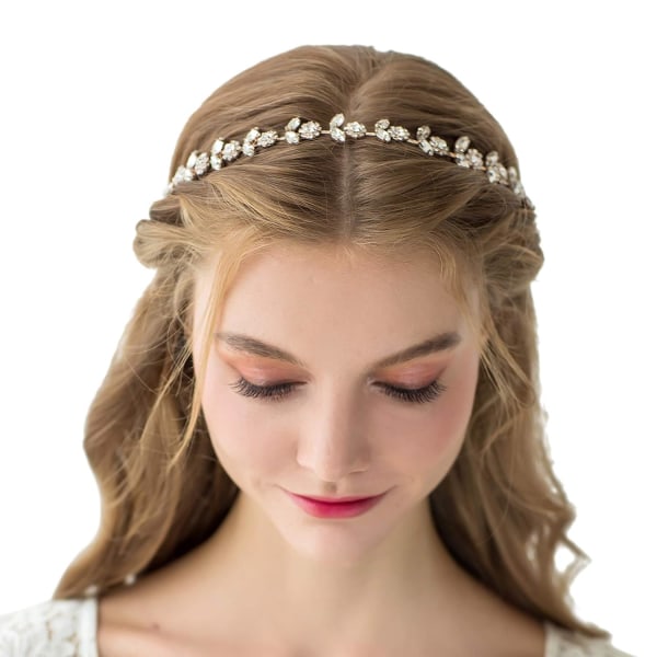Rhinestone Bruddiadem Kristall Bröllopshuvudbonad Guld Håraccessoarer för Brud Brudtärna Blomsterflicka