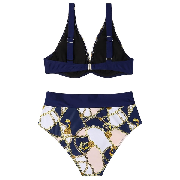 Badedragt til kvinder Højtaljet Bikini Sommer Kvinders Split Trykt Sexy Højtaljet Åben Ryg Bikini Badetøj Tankini Badetøj til kvinder Blue XXL